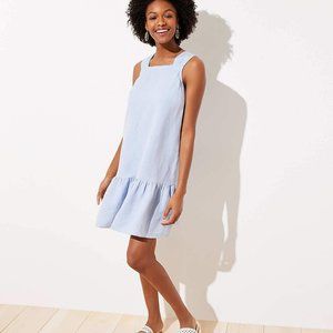 LOFT Chambray Square Neck Flounce Linen Dress